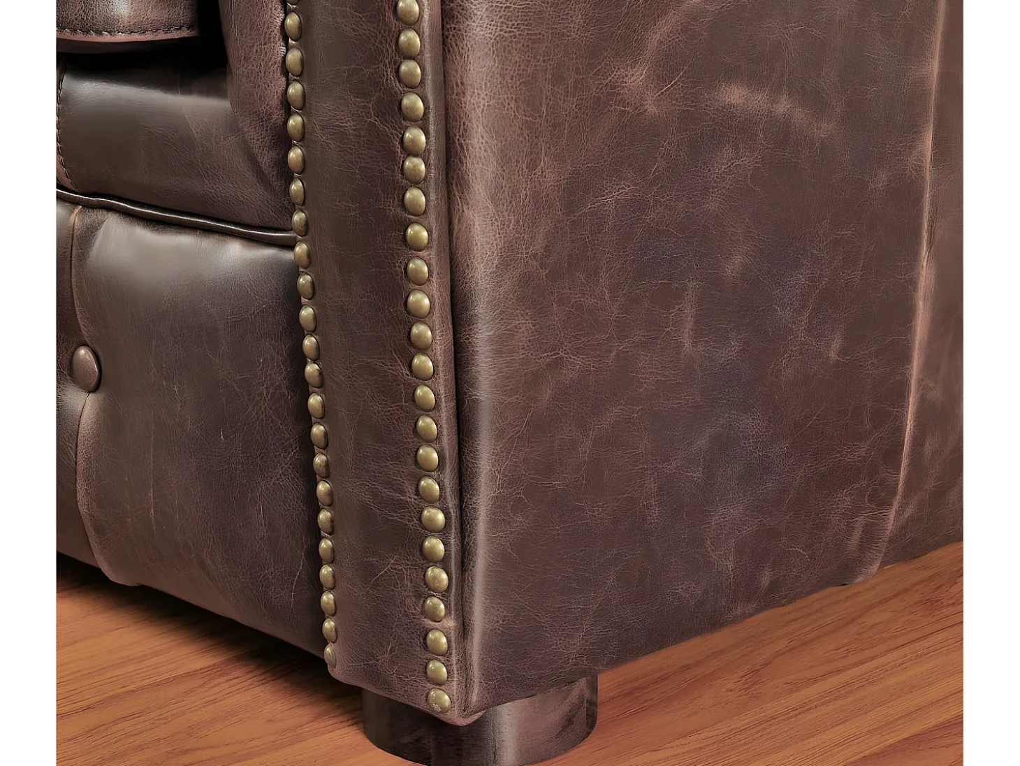 Sillón chesterfield de piel envejecida marrón CLOTAIRE