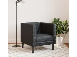 Sillón Chesterfield de piel sintética negra