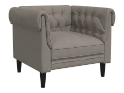 Sillón Chesterfield de tela gris taupé