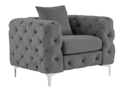 Sillón chesterfield de terciopelo antracita y patas de metal EDWINA