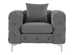 Sillón chesterfield de terciopelo antracita y patas de metal EDWINA
