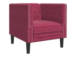 Sillón Chesterfield de terciopelo artificial rojo tinto