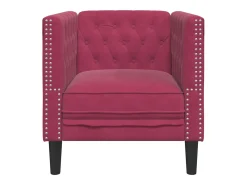 Sillón Chesterfield de terciopelo artificial rojo tinto