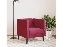 Sillón Chesterfield en terciopelo rojo burdeos