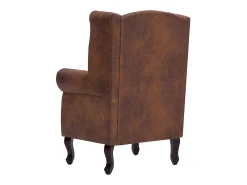 Sillón Chesterfield y reposapiés cuero ante artificial marrón