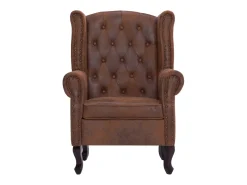 Sillón Chesterfield y reposapiés piel de ante artificial marrón