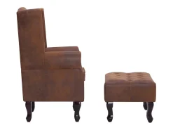 Sillón Chesterfield y reposapiés piel de ante artificial marrón