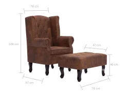 Sillón Chesterfield y reposapiés piel de ante artificial marrón