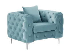 Sillón chéster de terciopelo azul claro y patas de metal EDWINA