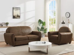 Sillón club VICTORY III en microfibra con efecto cuero envejecido
