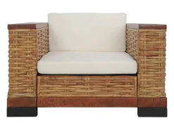 Sillón con cojines de ratán natural marrón