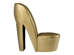 Sillón con forma de zapato de tacón cuero sintético dorado