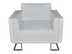 Sillón con patas cromadas y cuero artificial blanco