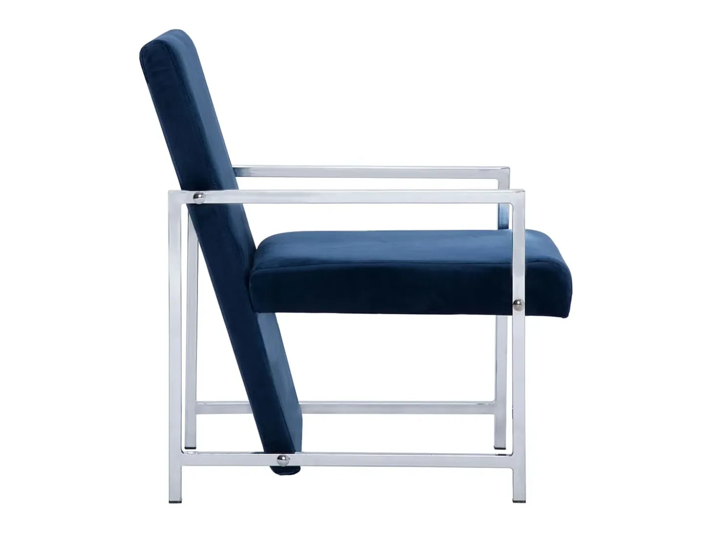 Sillón con patas cromadas de terciopelo azul