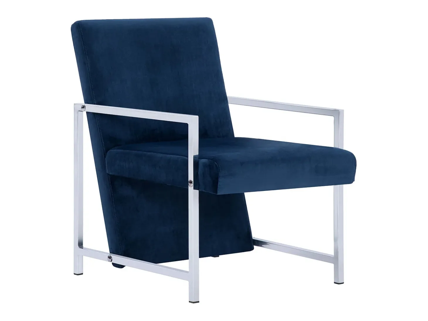 Sillón con patas cromadas de terciopelo azul