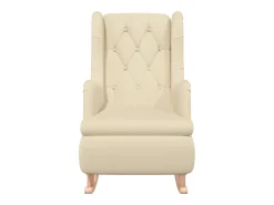 Sillón con patas mecedoras madera maciza caucho y tela crema