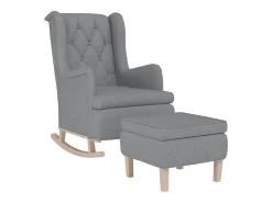 Sillón con patas mecedoras y taburete de tela gris claro