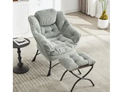 Sillón con reposapiés - Estructura de acero - Tejido verde claro