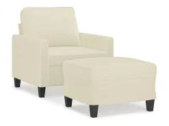 Sillón con reposapiés Crema 60 cm Piel sintética