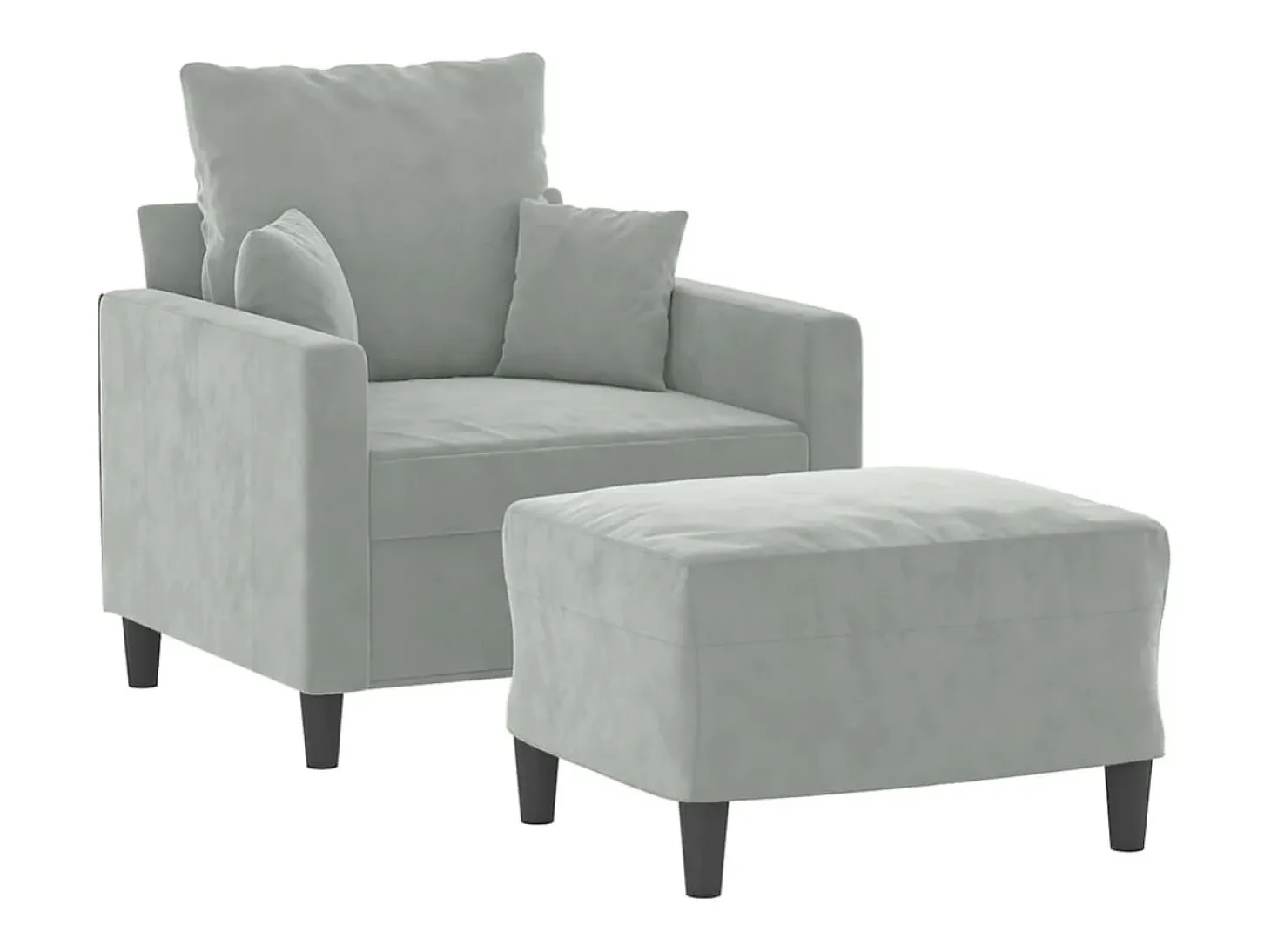 Sillón con reposapiés Gris claro 60 cm Terciopelo