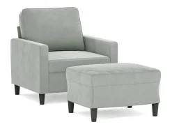 Sillón con reposapiés Gris claro 60 cm Terciopelo