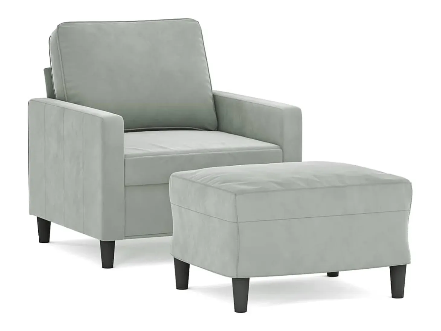 Sillón con reposapiés Gris claro 60 cm Terciopelo