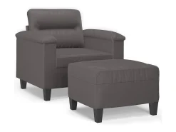 Sillón con reposapiés Gris 60 cm Piel sintética