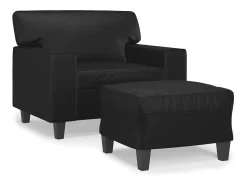 Sillón con reposapiés Negro 60 cm Piel sintética