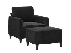 Sillón con reposapiés Terciopelo Negro 60 cm