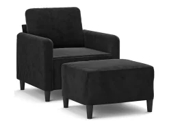 Sillón con reposapiés Terciopelo Negro 60 cm