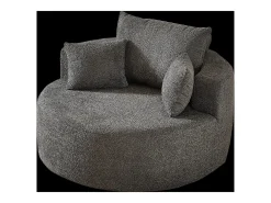 Sillón con soporte lumbar y reposacabezas, tapizado en tela de chenilla gris.