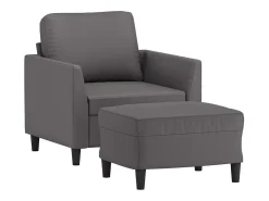 Sillón con taburete cuero sintético gris 60 cm