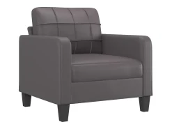 Sillón con taburete cuero sintético gris 60 cm