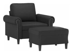 Sillón con taburete cuero sintético negro 60 cm