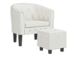 Sillón con taburete cuero sintético blanco