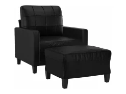 Sillón con taburete cuero sintético negro 60 cm