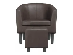 Sillón con taburete cuero sintético marrón