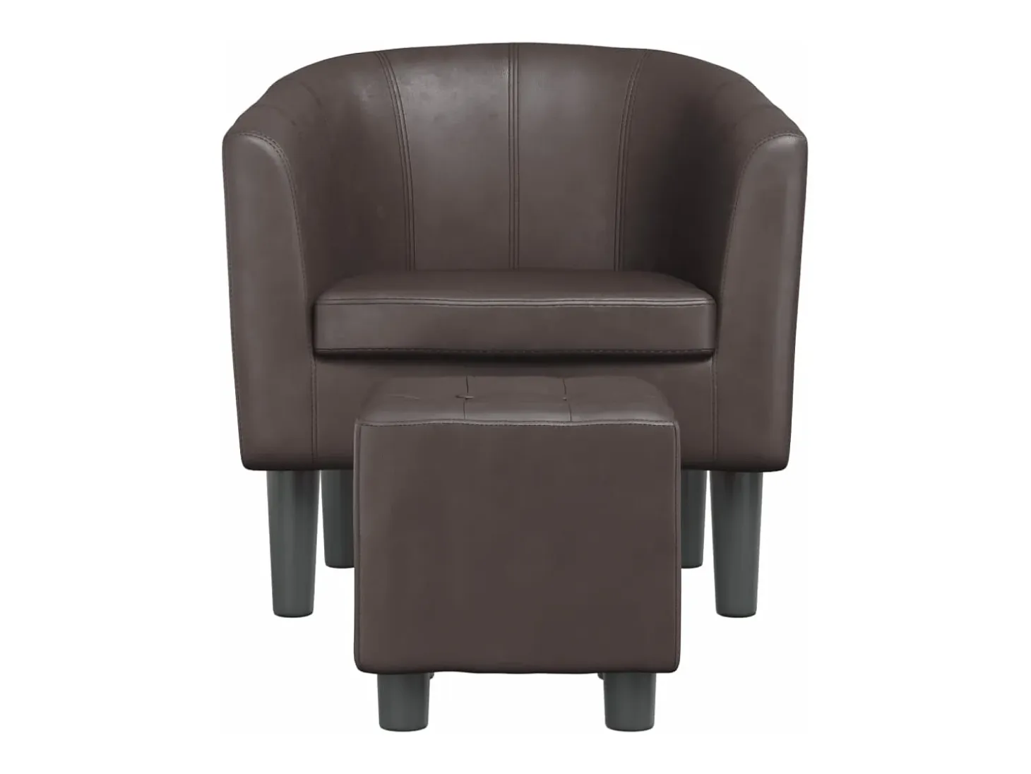 Sillón con taburete cuero sintético marrón