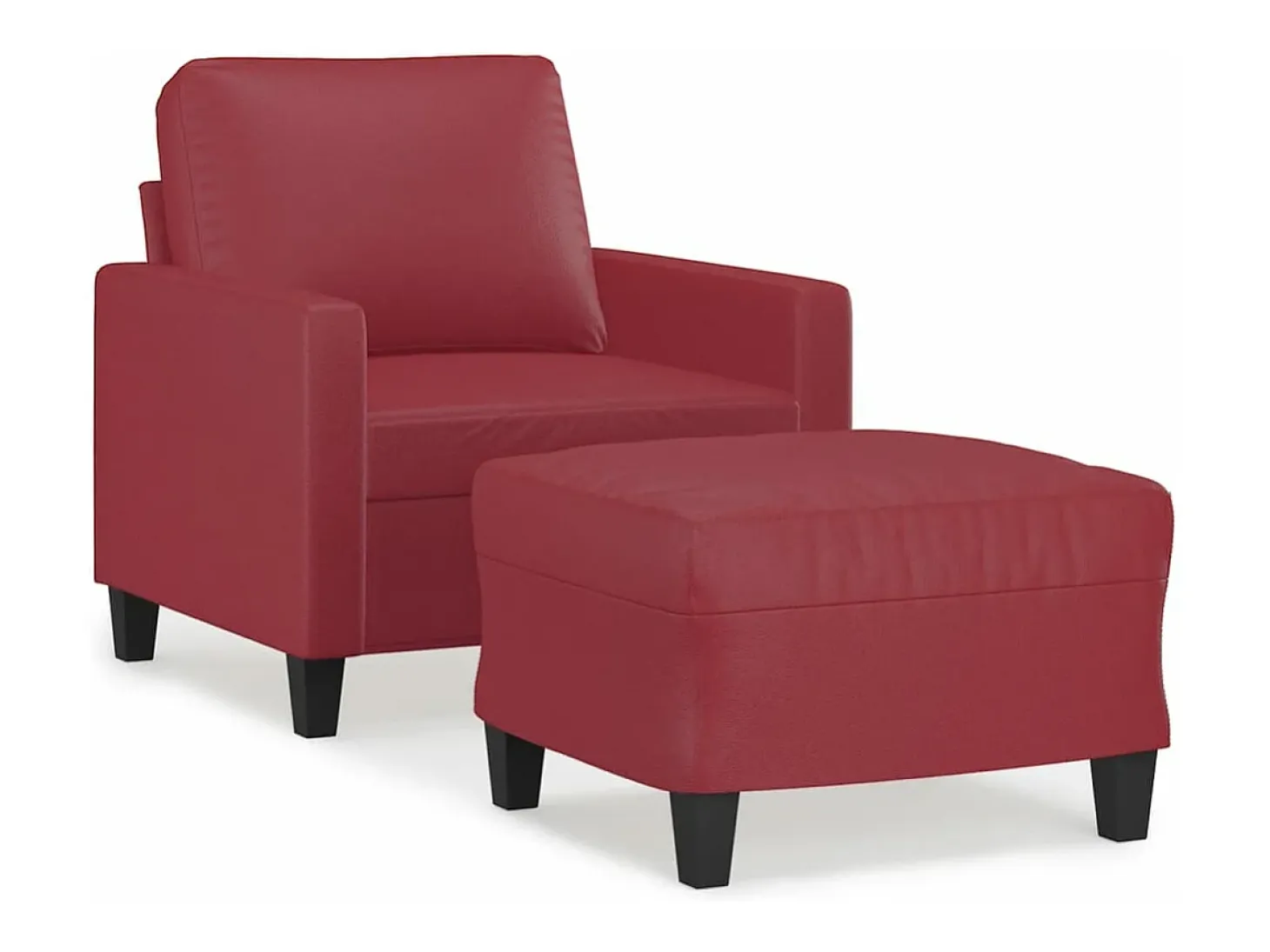 Sillón con taburete cuero sintético rojo tinto 60 cm