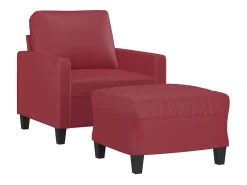 Sillón con taburete cuero sintético rojo tinto 60 cm