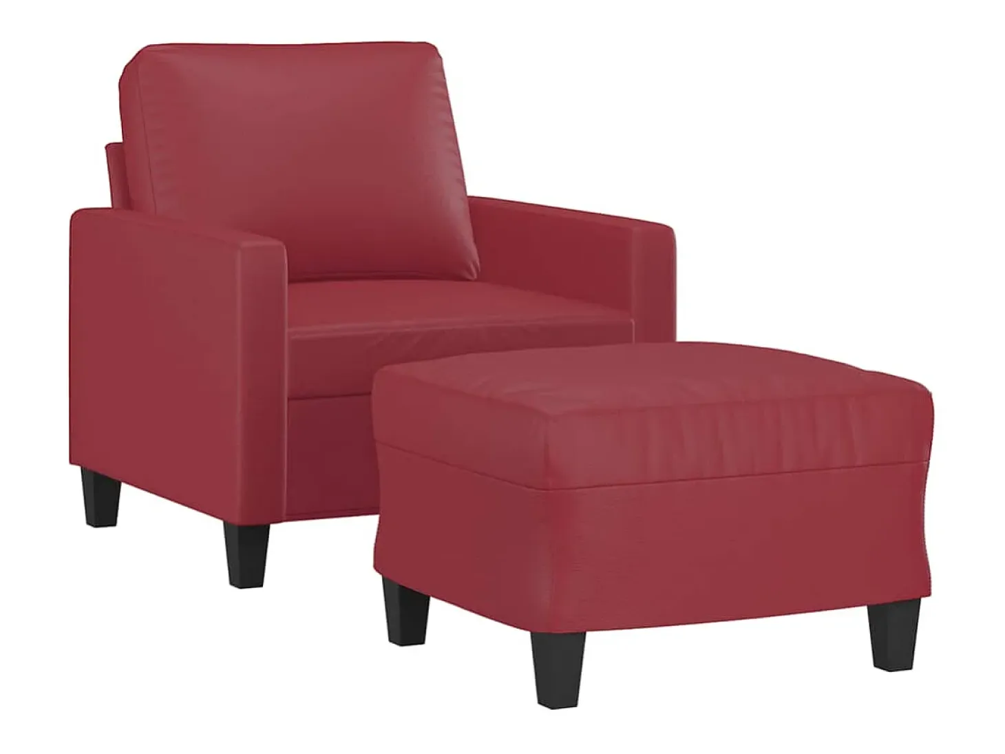 Sillón con taburete cuero sintético rojo tinto 60 cm