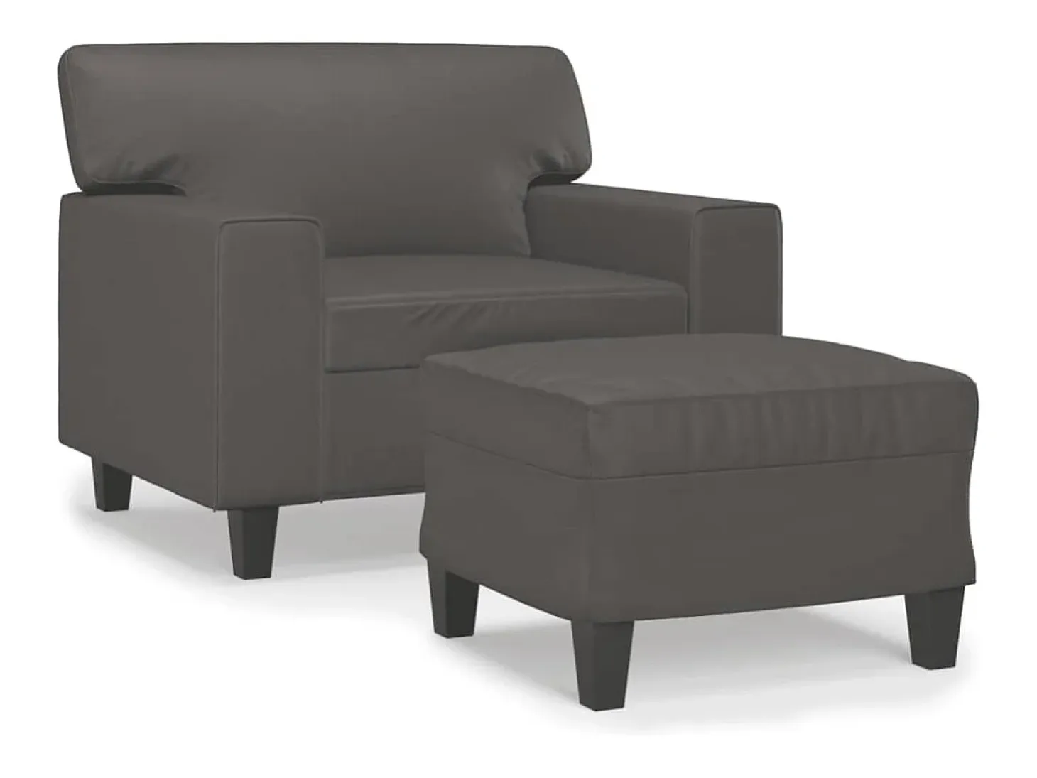 Sillón con taburete cuero sintético gris 60 cm