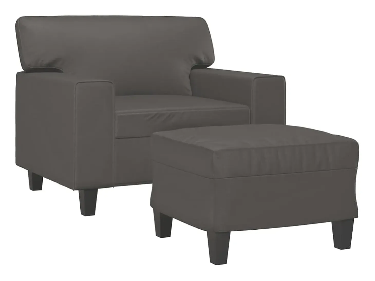 Sillón con taburete cuero sintético gris 60 cm