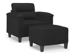 Sillón con taburete cuero sintético negro 60 cm