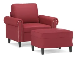 Sillón con taburete cuero sintético rojo tinto 60 cm