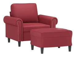 Sillón con taburete cuero sintético rojo tinto 60 cm