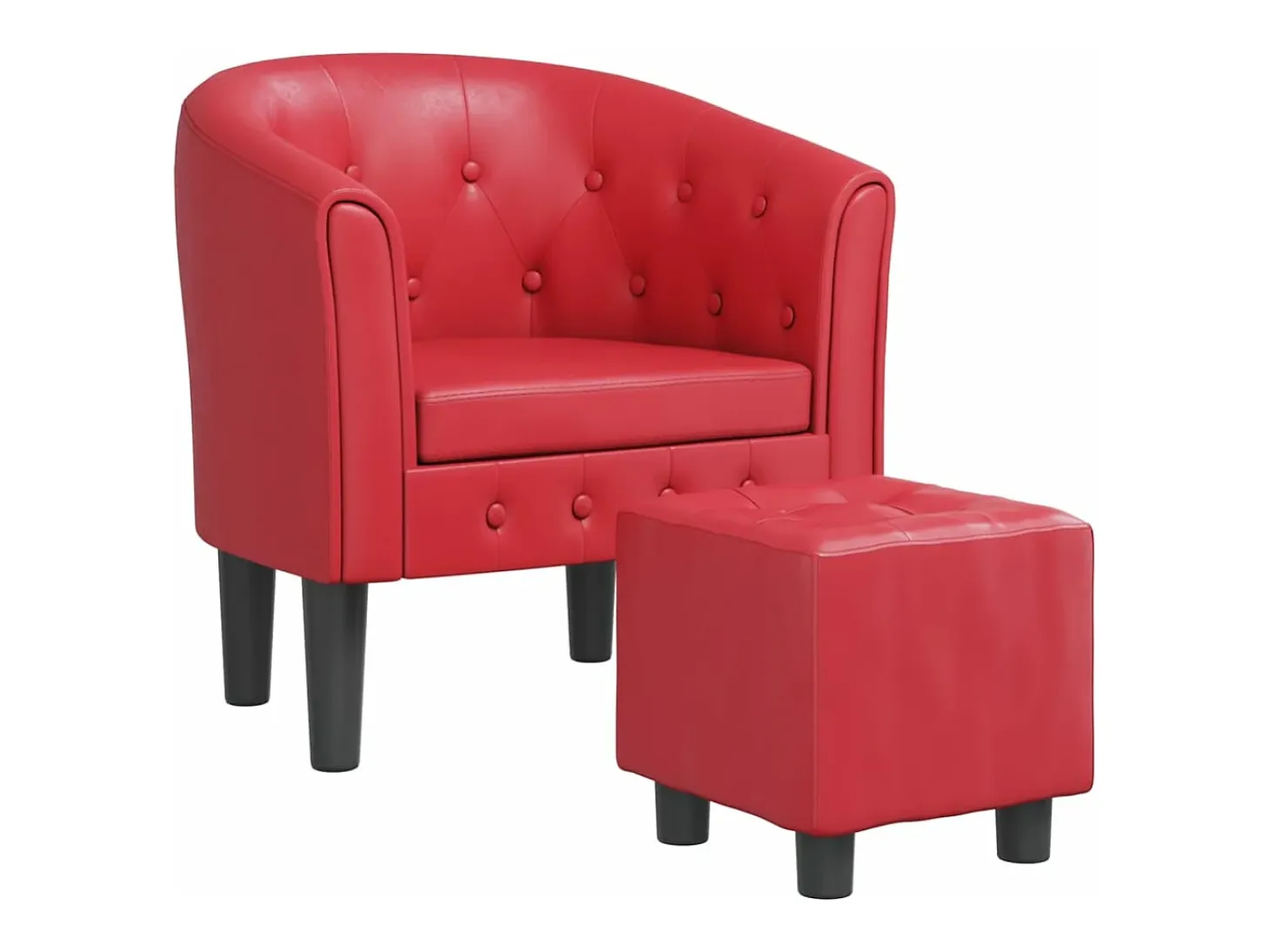 Sillón con taburete cuero sintético rojo