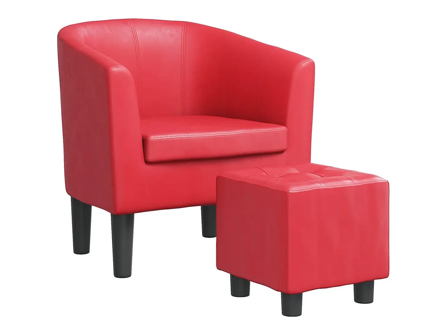 Sillón con taburete cuero sintético rojo