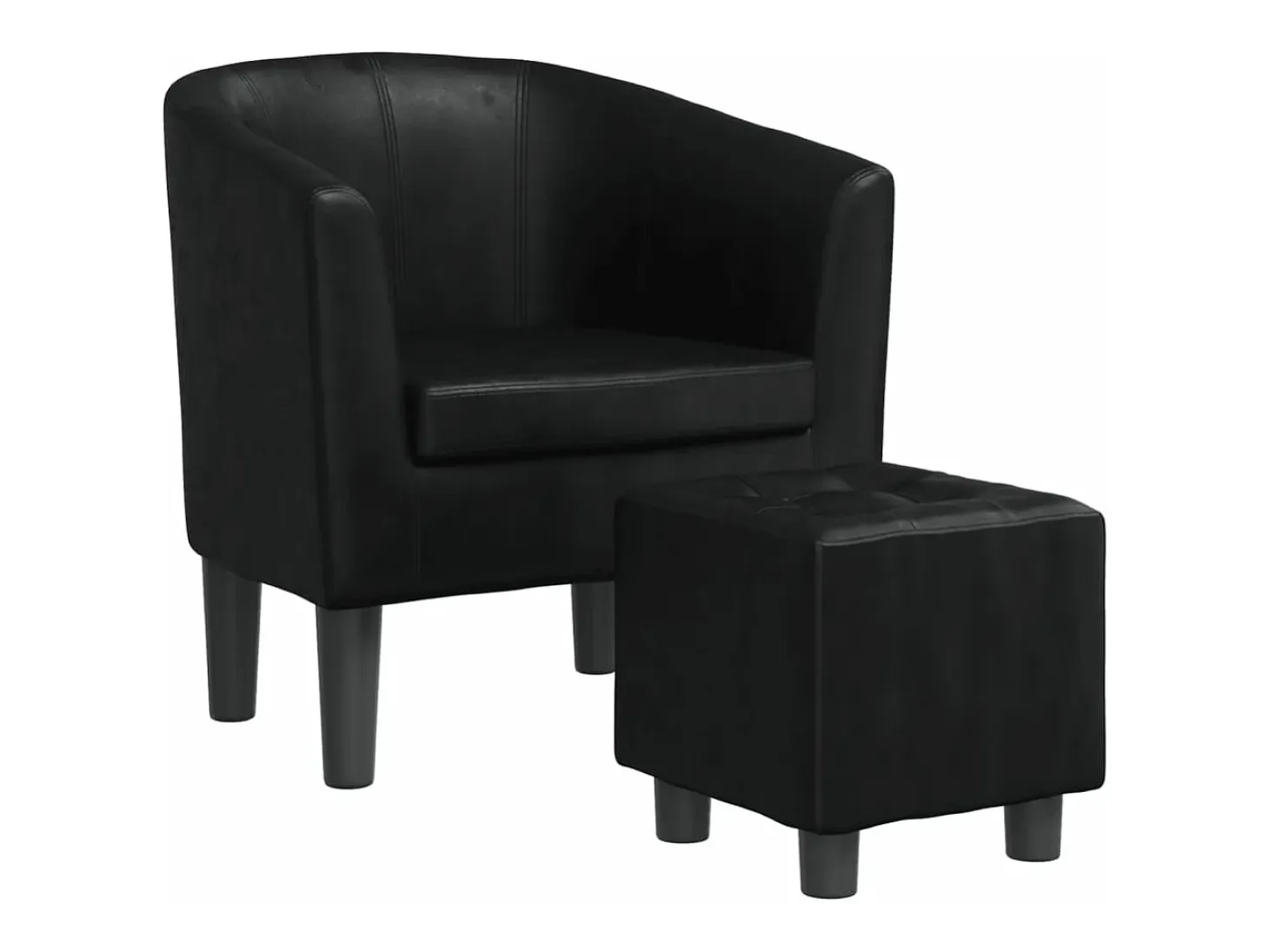Sillón con taburete cuero sintético negro