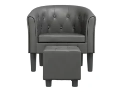 Sillón con taburete cuero sintético gris